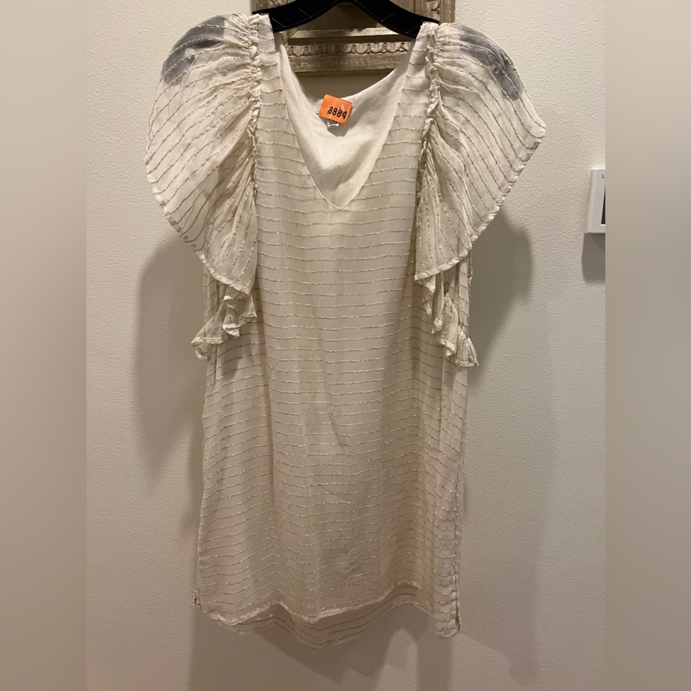 Amuse neutral creme dress with gold stripes small